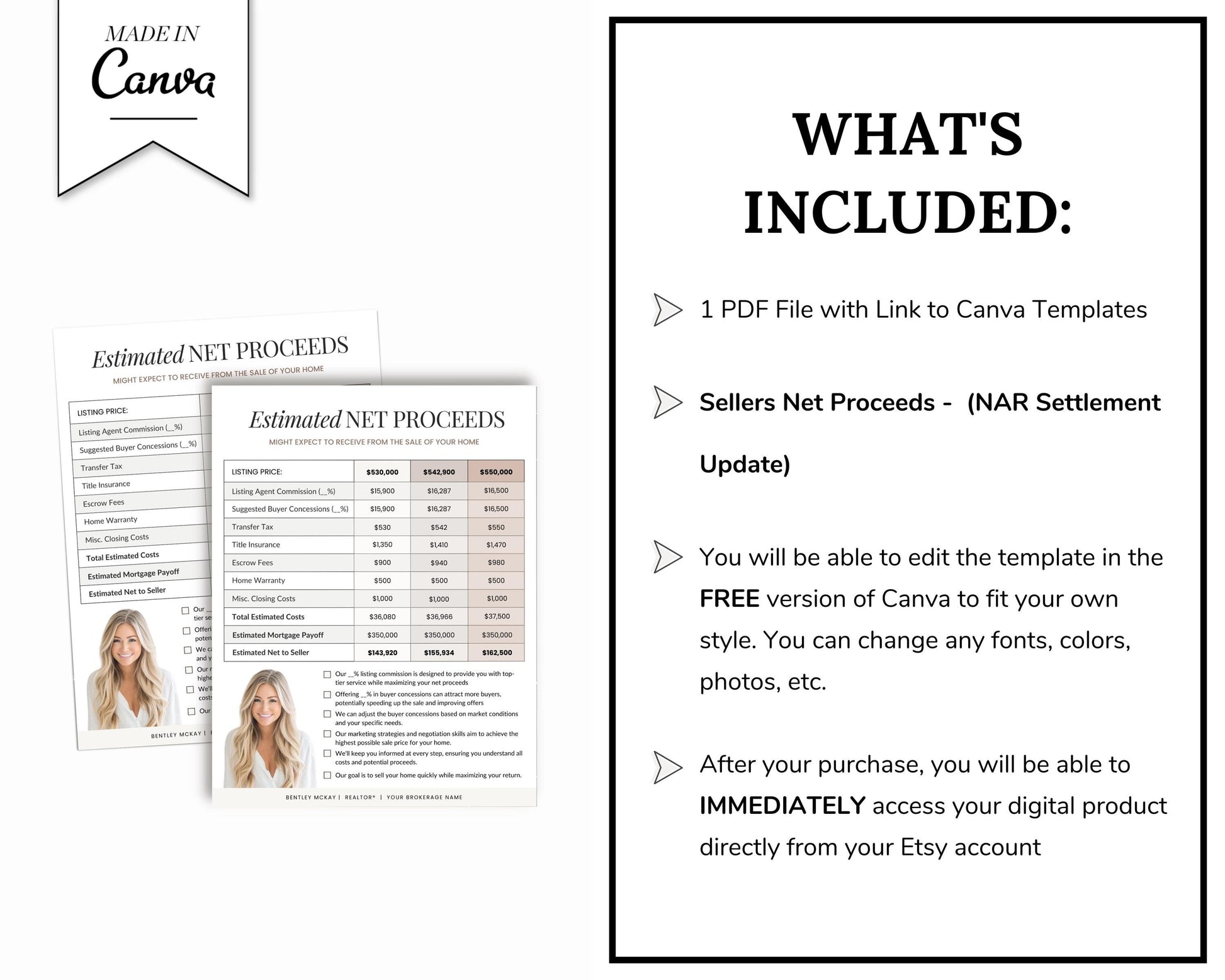 Seller's Net Proceeds Sheet | Real Estate Net Sheet | Home Seller Net Proceeds | NAR Settlement | Seller's Net | Real Estate Template