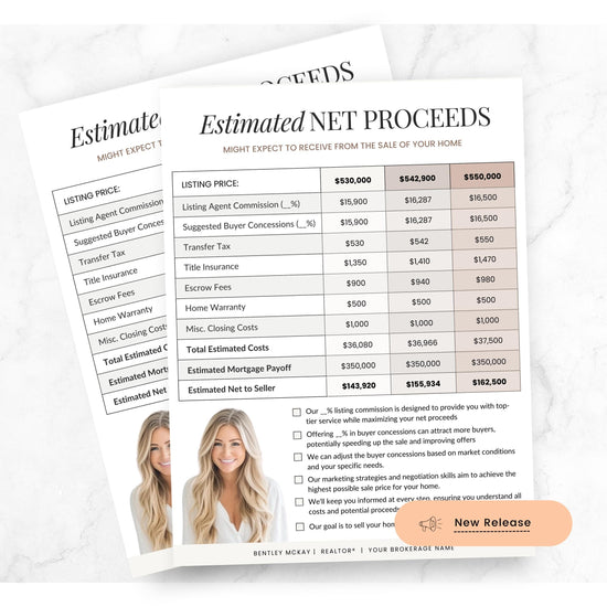 Seller's Net Proceeds Sheet | Real Estate Net Sheet | Home Seller Net Proceeds | NAR Settlement | Seller's Net | Real Estate Template