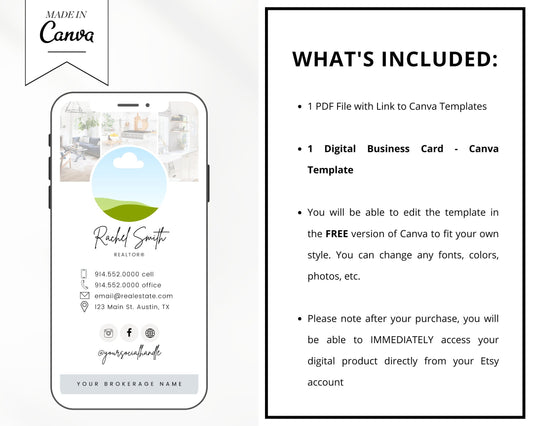 Digital Business Card Canva Template | Real Estate Business Card | Real Estate Marketing | Modern Business Card | Entrepreneur | Modern