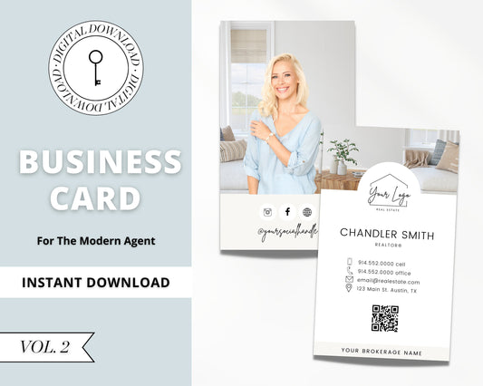 Vertical Business Card Canva Template | Two-Sided |Real Estate Agent Business Card | Entrepreneur | Interior Designer | Photographer | Vol 2