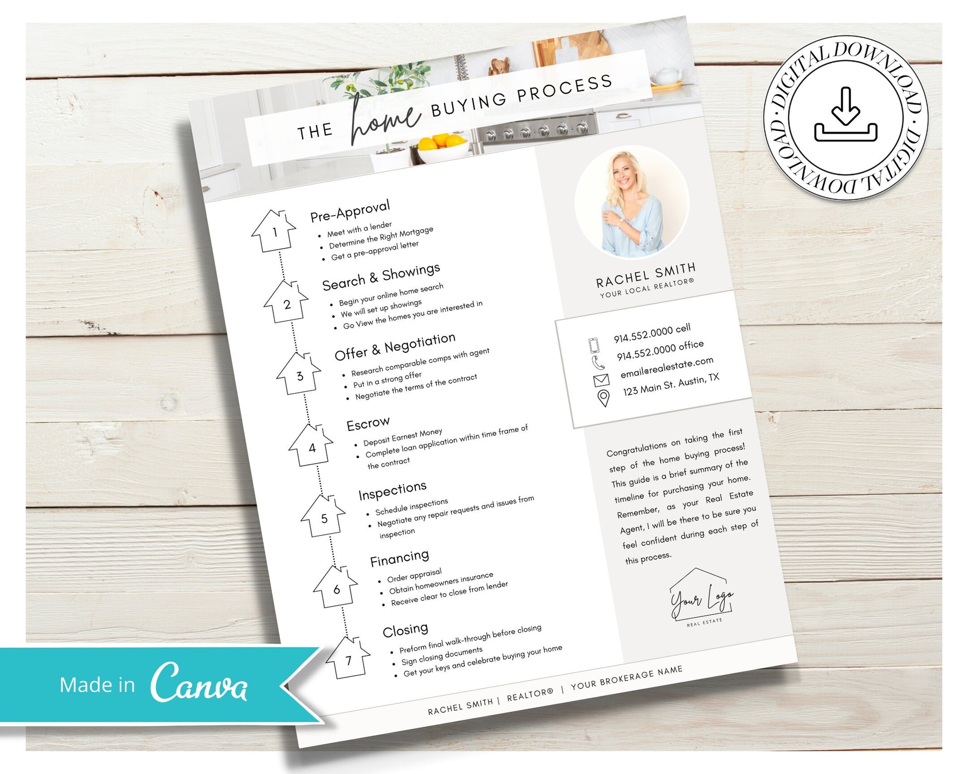 Home Buying Flyer | Buyer Roadmap Guide | Home Buying Timeline | Real Estate Marketing Material | Modern Marketing Template |Canva Template