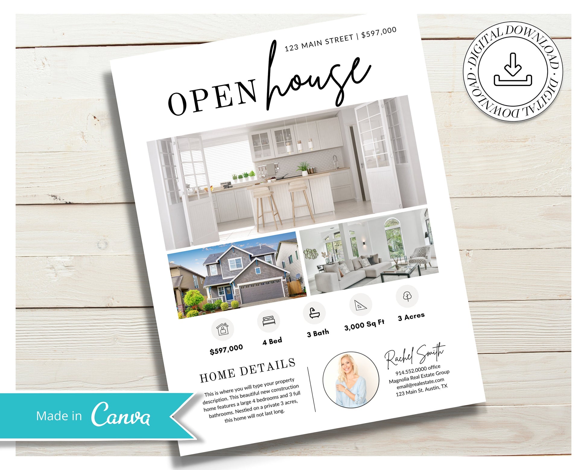 Open House Flyer | Real Estate Open House Flyer Template | Just Listed Flyer | Real Estate Marketing | Editable Canva Template | Postcard