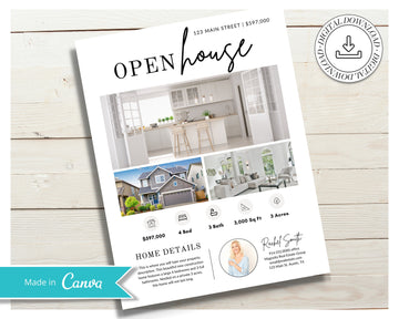 Open House Flyer | Real Estate Open House Flyer Template | Just Listed Flyer | Real Estate Marketing | Editable Canva Template | Postcard