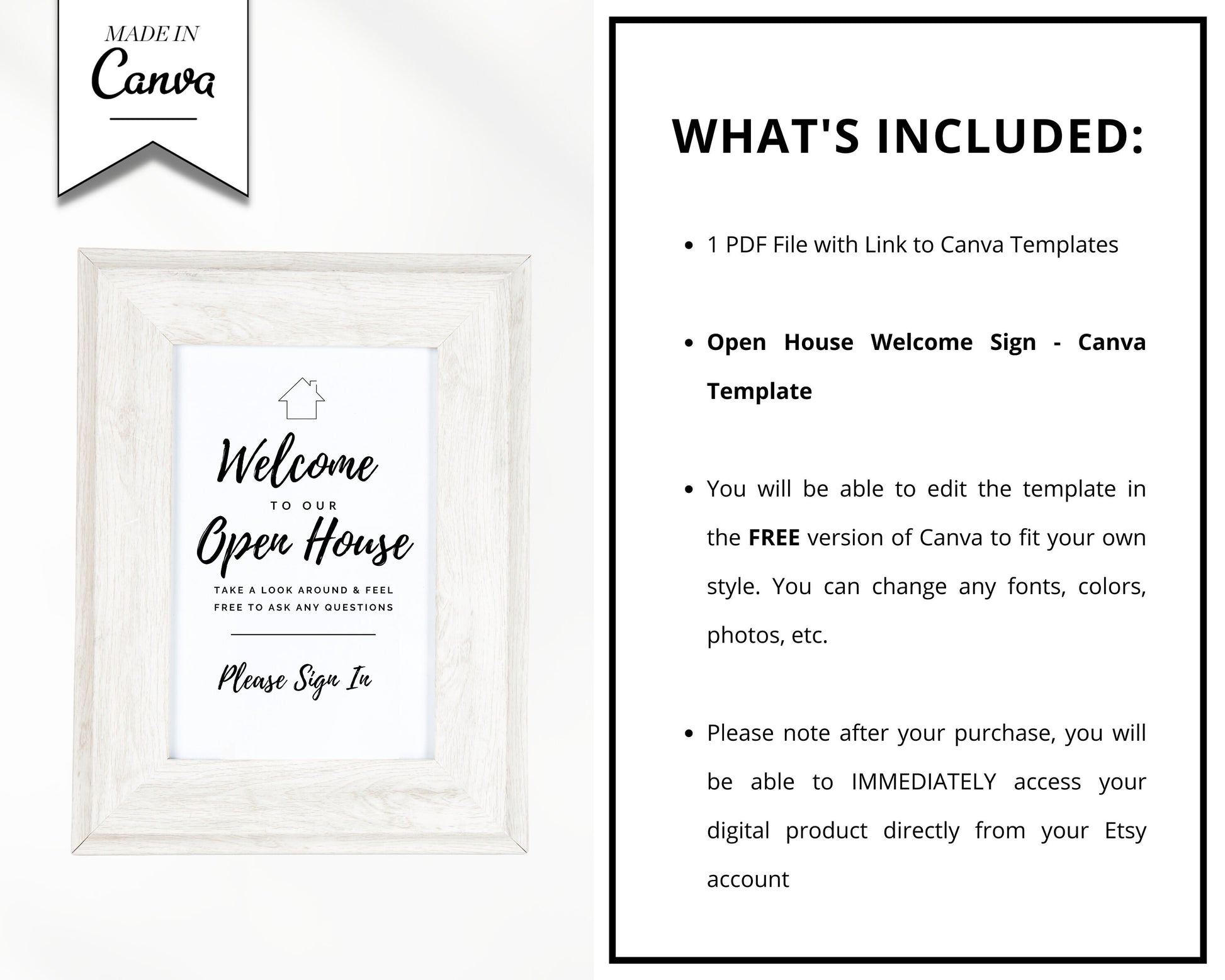 Printable Open House Real Estate Welcome Sign | Real Estate Open House Flyer | Open House Sign In | Open House Template | Canva Template