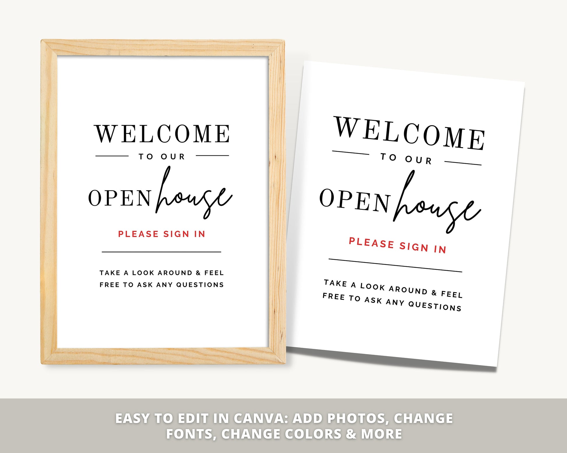 Printable Open House Real Estate Welcome Sign | Real Estate Open House Flyer | Open House Sign In | Open House Template | Canva Template