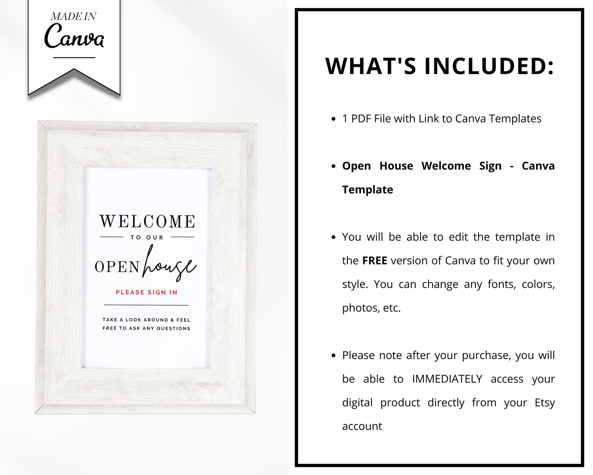 Printable Open House Real Estate Welcome Sign | Real Estate Open House Flyer | Open House Sign In | Open House Template | Canva Template