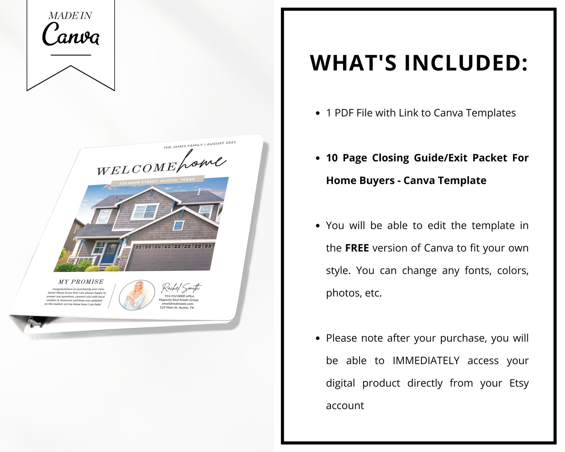 Real Estate Client Closing Guide Exit Packet | New Home Binder | Buyer Packet | Real Estate Marketing |Real Estate Home Buyer Canva Template