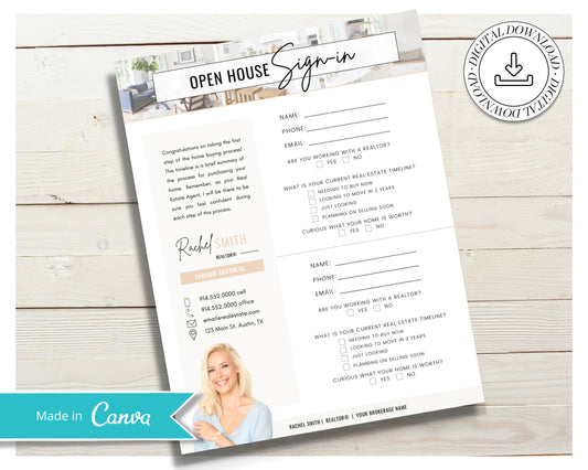 Open House Sign-In Sheet | Realtor Marketing Materials | Open House Sign In | Real Estate Marketing | Canva Template | Open House | Vol 4