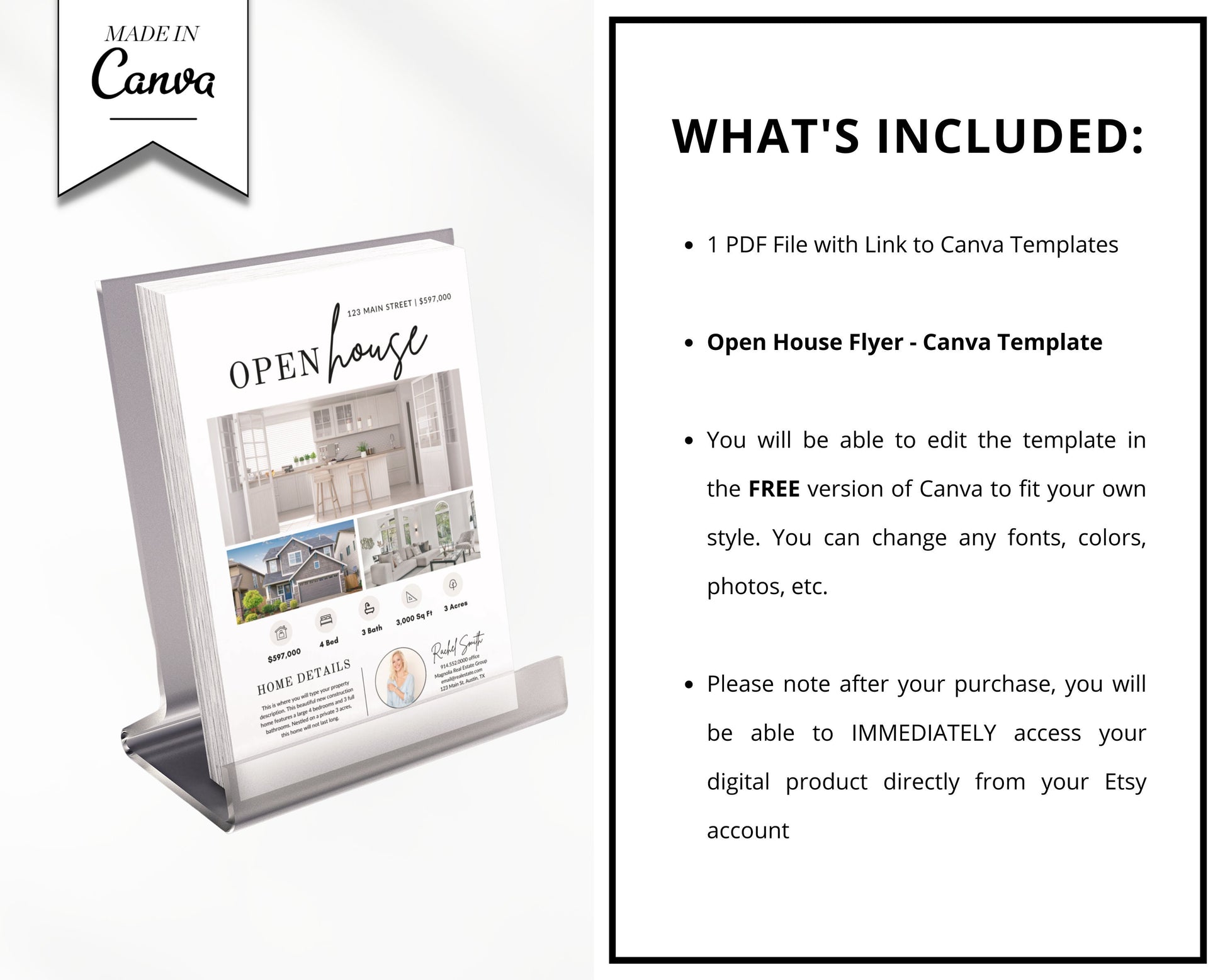 Open House Flyer | Real Estate Open House Flyer Template | Just Listed Flyer | Real Estate Marketing | Editable Canva Template | Postcard