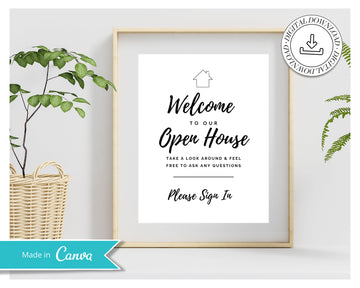 Printable Open House Real Estate Welcome Sign | Real Estate Open House Flyer | Open House Sign In | Open House Template | Canva Template