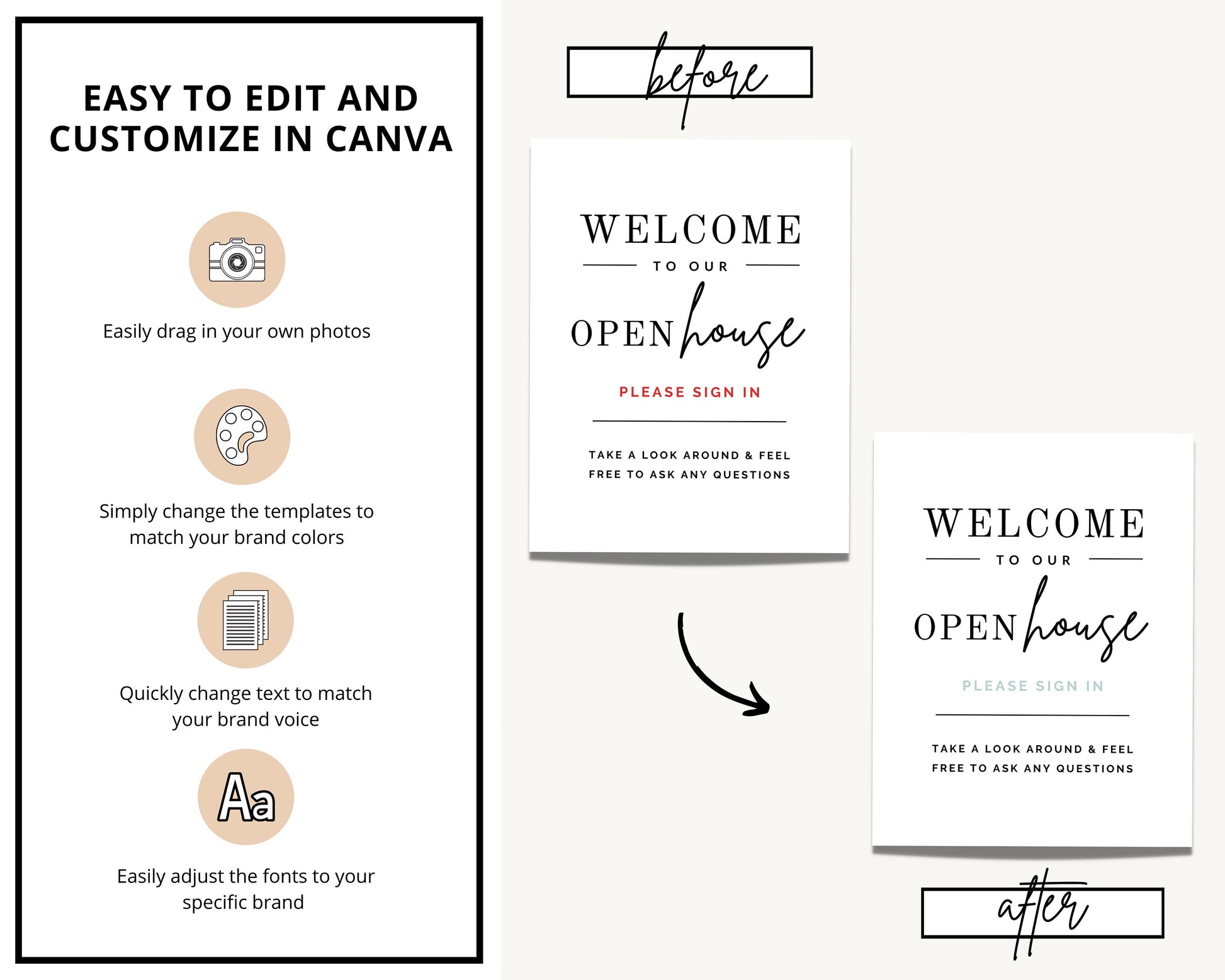 Printable Open House Real Estate Welcome Sign | Real Estate Open House Flyer | Open House Sign In | Open House Template | Canva Template