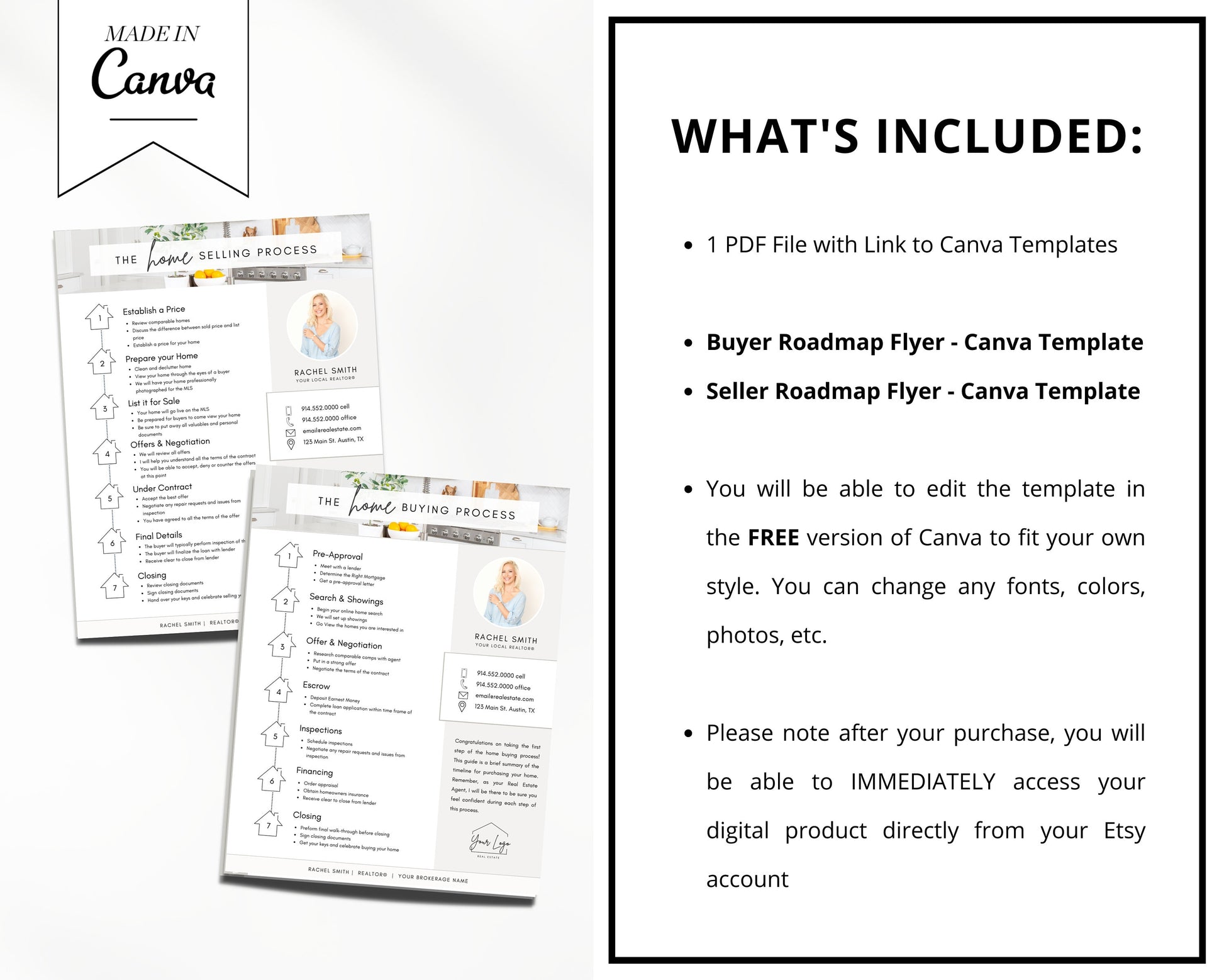 Home Seller Roadmap Guide | Buyer Roadmap Guide | Seller Flyer | Home Buying Timeline | Modern Marketing | Canva Template | Sell | Buy