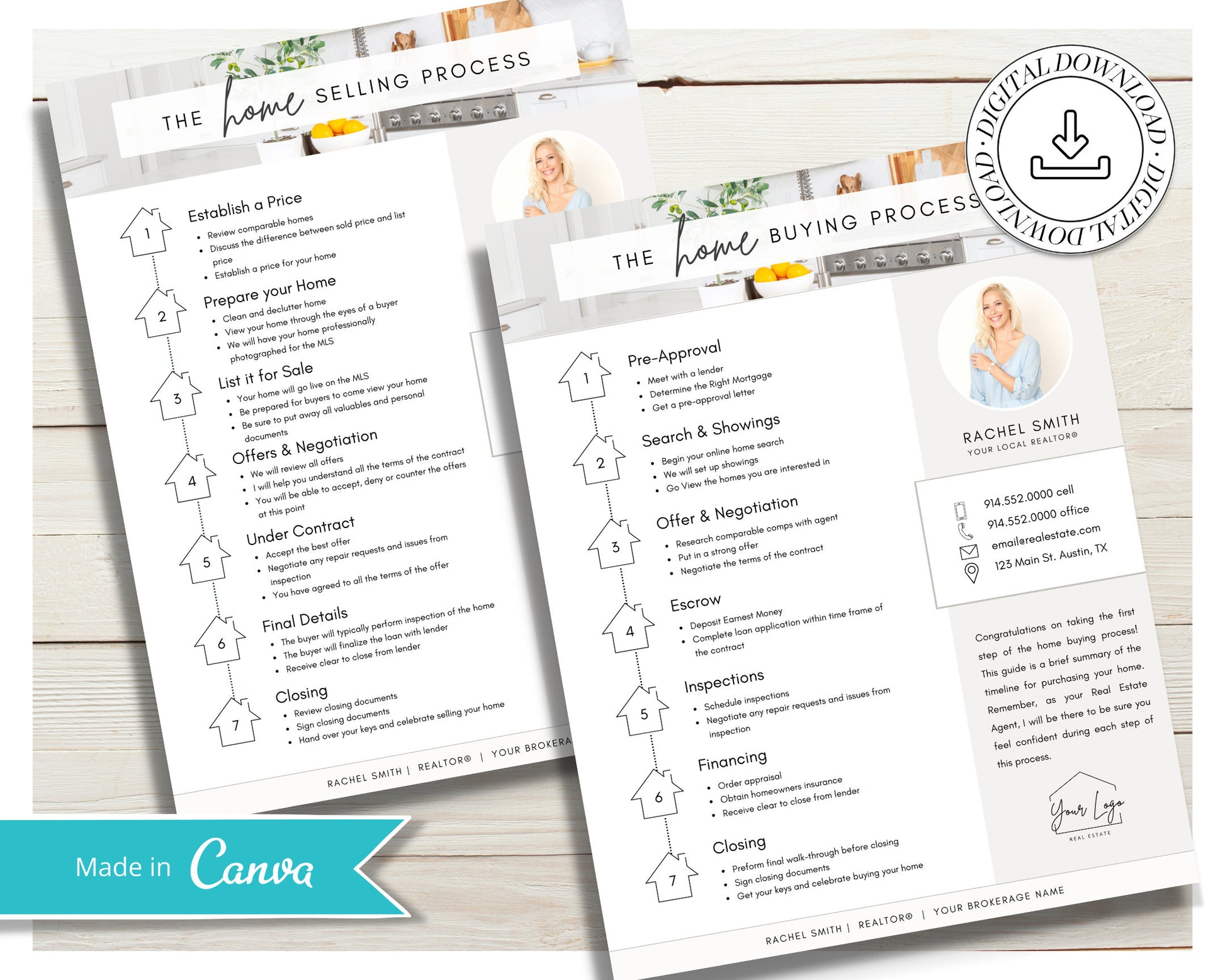 Home Seller Roadmap Guide | Buyer Roadmap Guide | Seller Flyer | Home Buying Timeline | Modern Marketing | Canva Template | Sell | Buy