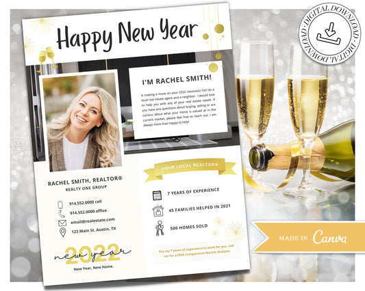 New Year Real Estate Flyer | 2023 Hello Neighbor Letter | Prospecting Flyer | Farming Letter | Real Estate Winter Marketing Flyer | Canva