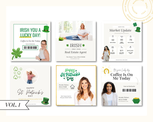 St Patricks Day Instagram Posts | Real Estate Agent Marketing Canva Templates | Real Estate Social Media Posts | St Patricks Day Pop By