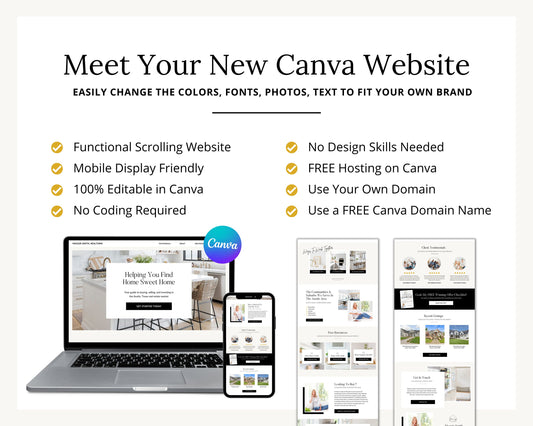 Real Estate Canva Website | Black Real Estate Agent Website | Canva Website Template | Business Website Real Estate Marketing | Link In Bio