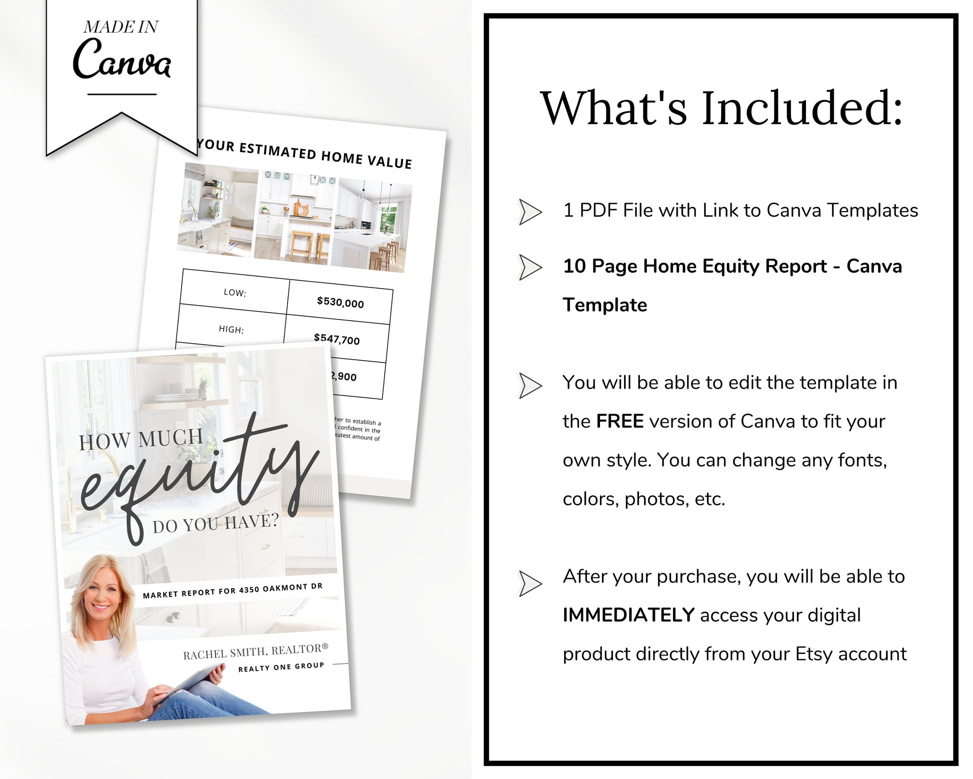 Home Equity Report | CMA Packet Clients | Comparative Market Analysis | Listing Presentation | Seller Guide Real Estate Prospecting | Canva