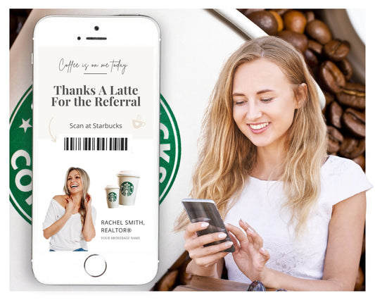 Digital Referral Card | Thanks A Latte for the Referral | Real Estate Marketing | Real Estate Farming Card | Real Estate Coffee Gift Card