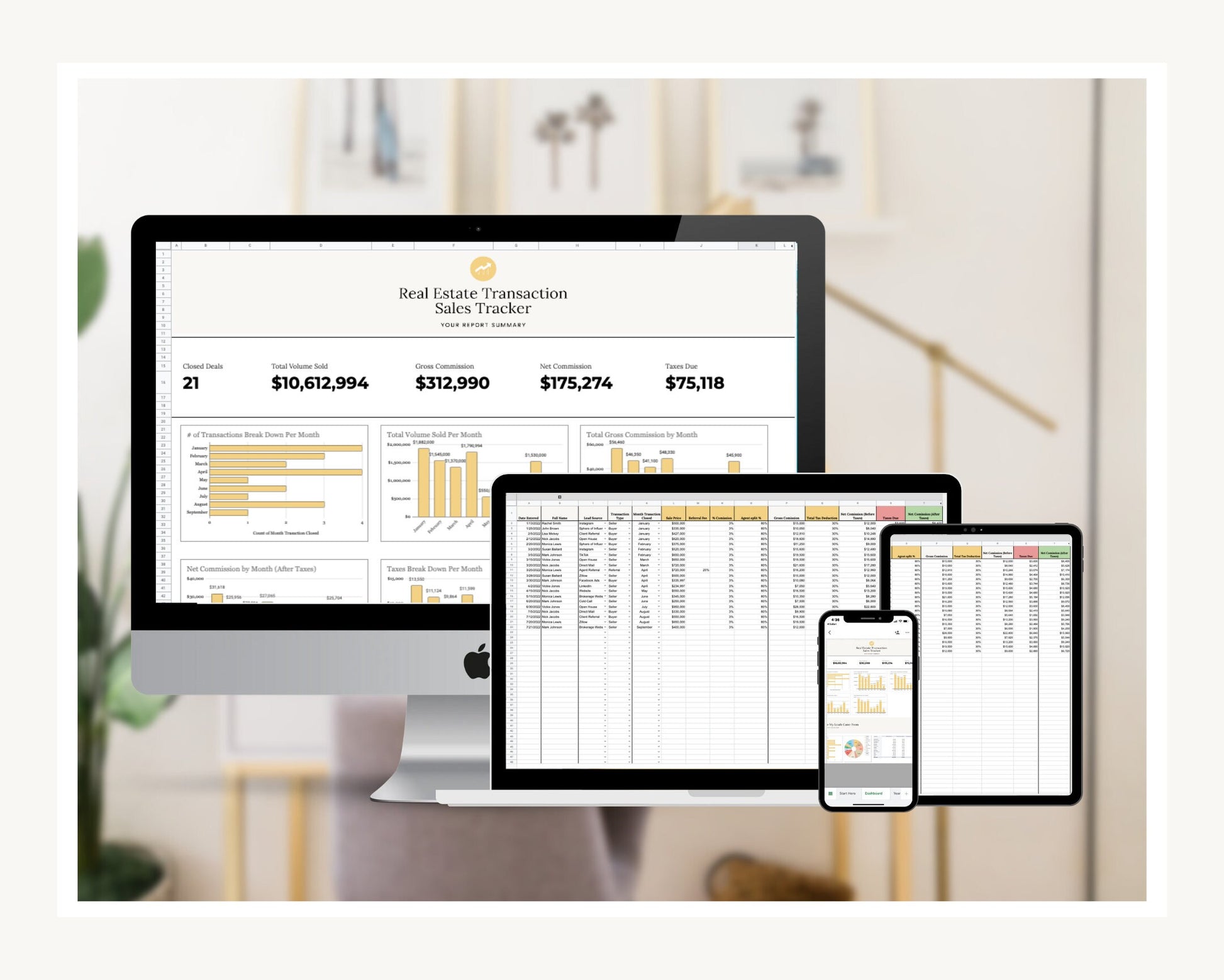 Real Estate Transaction Tracker | Real Estate Sales Tracker | Income Statement | Real Estate Goal Tracker | Income Tracker | Bookkeeping