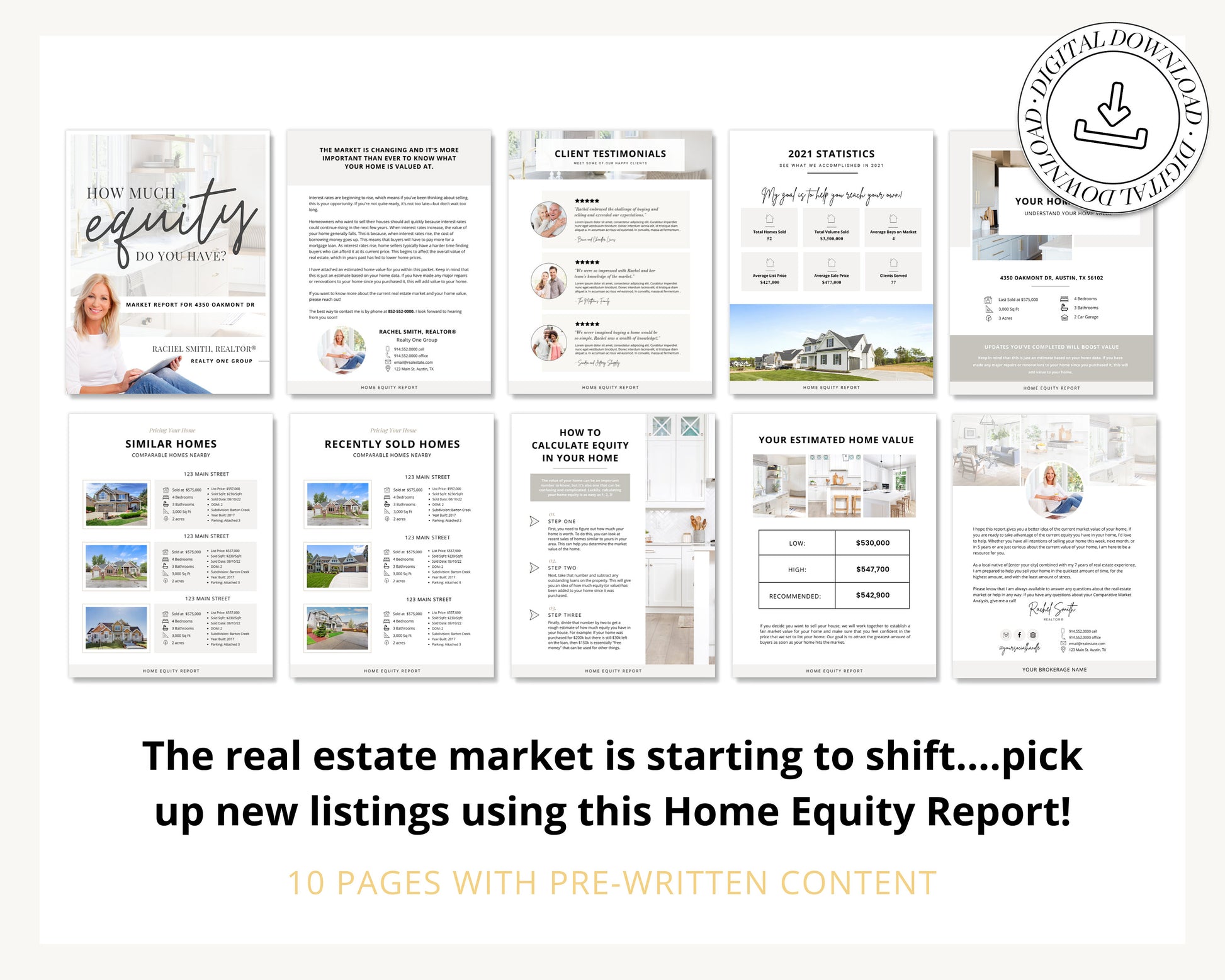 Home Equity Report | CMA Packet Clients | Comparative Market Analysis | Listing Presentation | Seller Guide Real Estate Prospecting | Canva