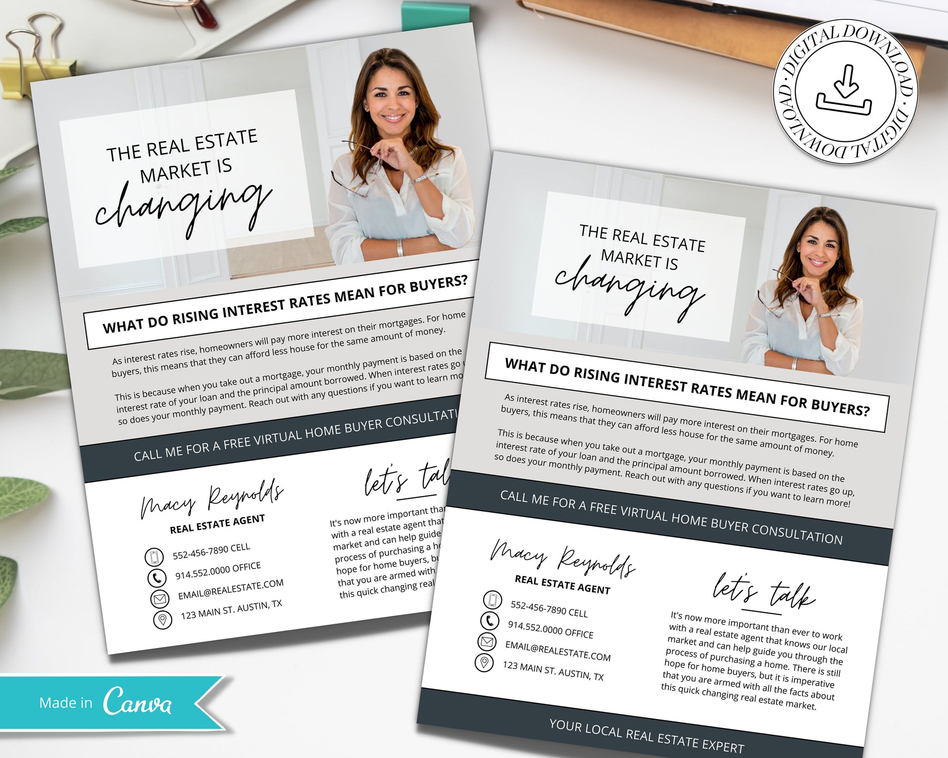 Real Estate Interest Rates Flyer | Real Estate Marketing | Canva Template | Rising Interest Rate Mailer | Rent vs Buy Realtor Farming Flyer