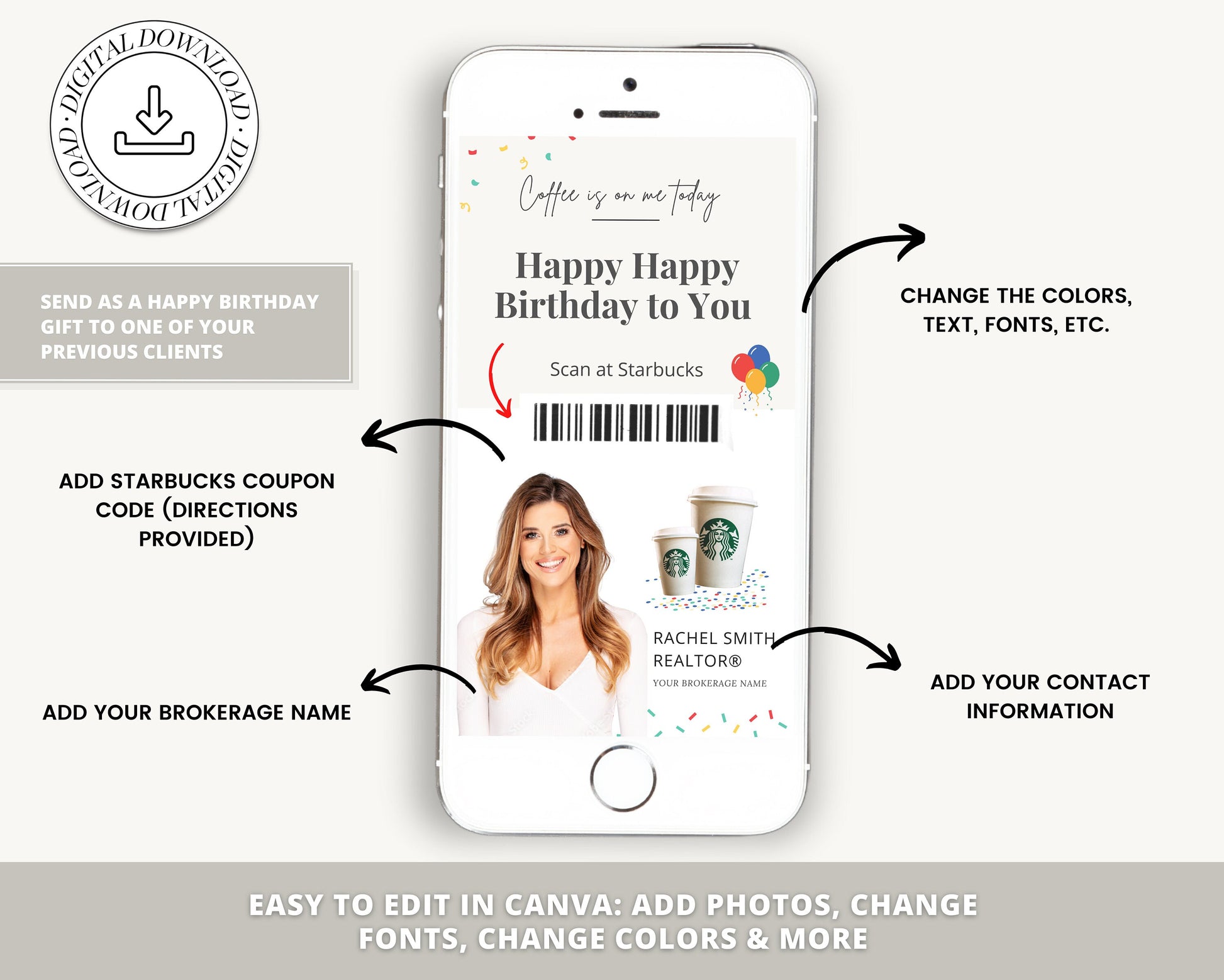 Digital Birthday Card | Happy Birthday Card for Client | Real Estate Marketing | Real Estate Farming Card | Real Estate Coffee Gift Card