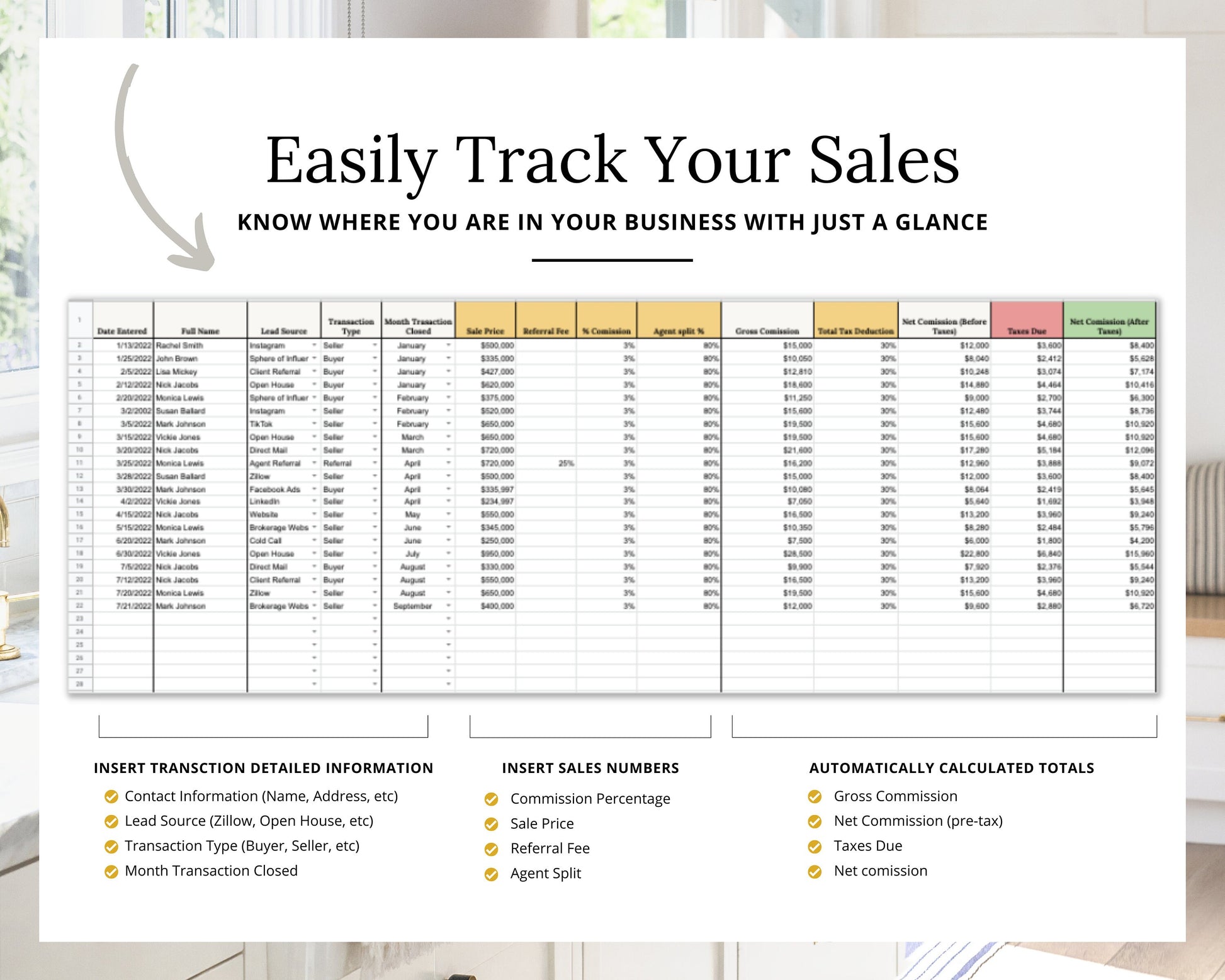 Real Estate Transaction Tracker | Real Estate Sales Tracker | Income Statement | Real Estate Goal Tracker | Income Tracker | Bookkeeping