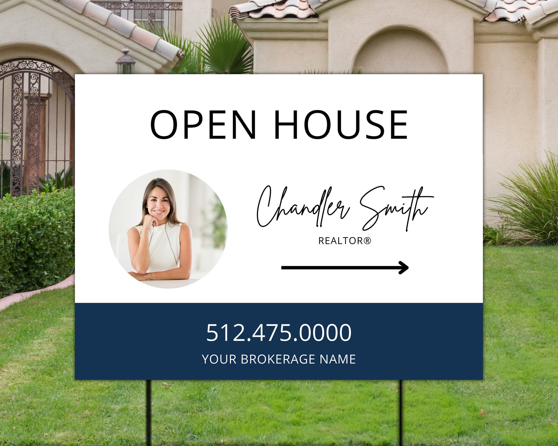 Real Estate Yard Open House Sign Template | For Sale Yard Sign | Customizable For Sale Signage | Open House Directional | Canva Template