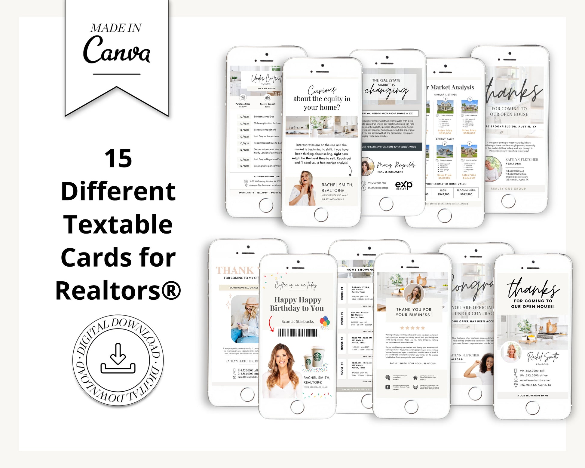 Digital Business Card Bundle | Textable Real Estate Cards | Real Estate Marketing | Canva Template | Textable Prospecting Cards | Open House