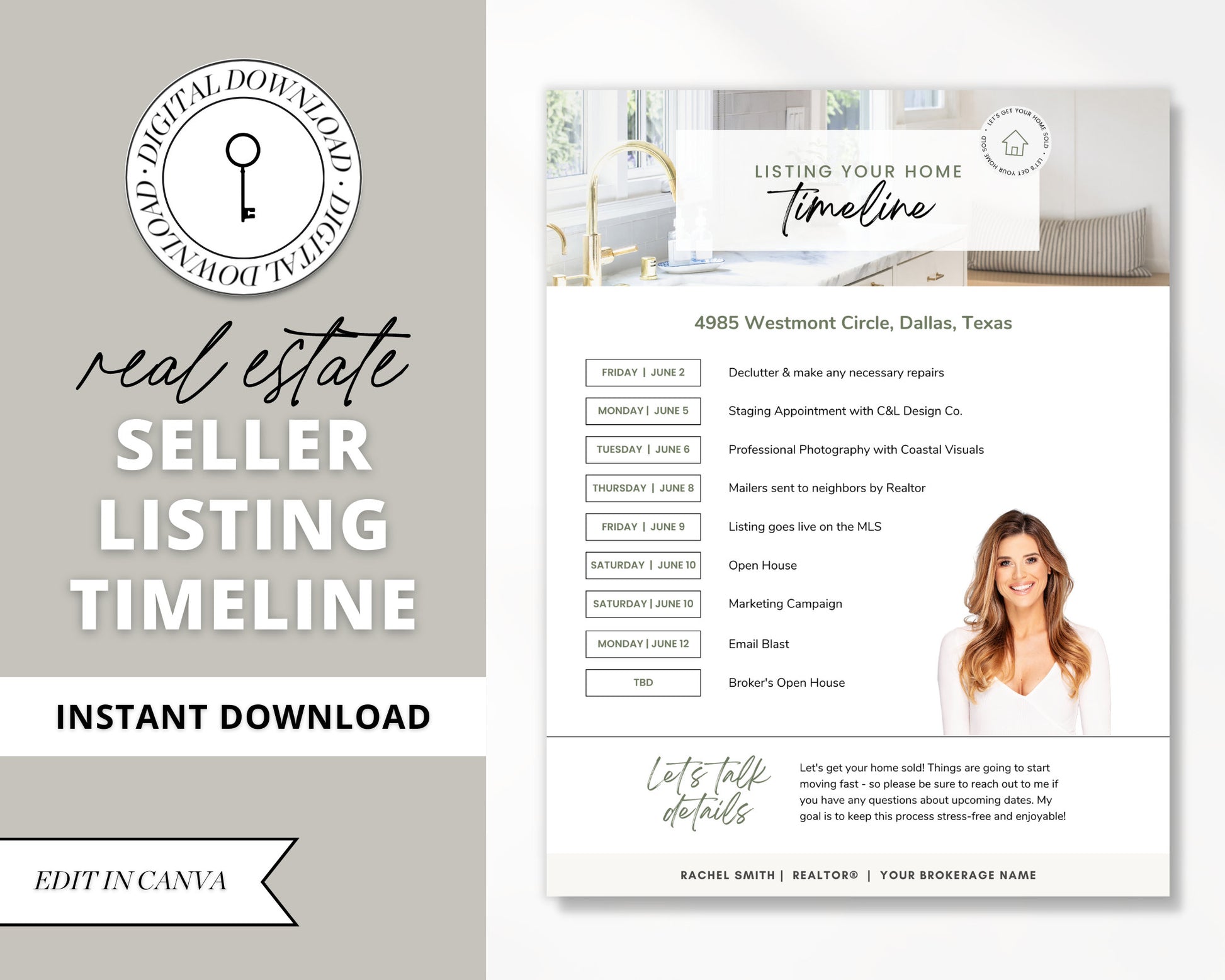 Seller Listing Timeline of Events | Seller Packet | Seller Flyer | Real Estate Marketing Material | Modern Marketing | Canva Template