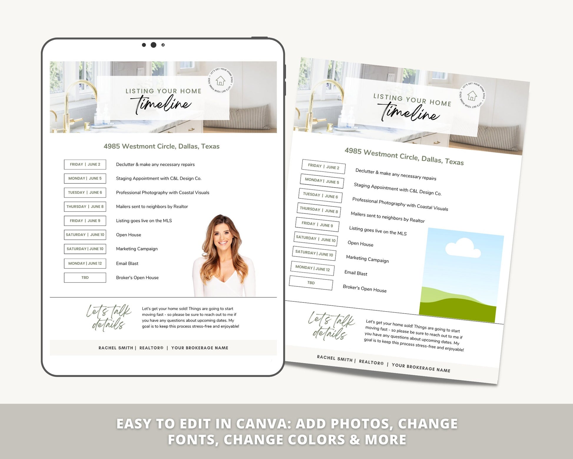 Seller Listing Timeline of Events | Seller Packet | Seller Flyer | Real Estate Marketing Material | Modern Marketing | Canva Template