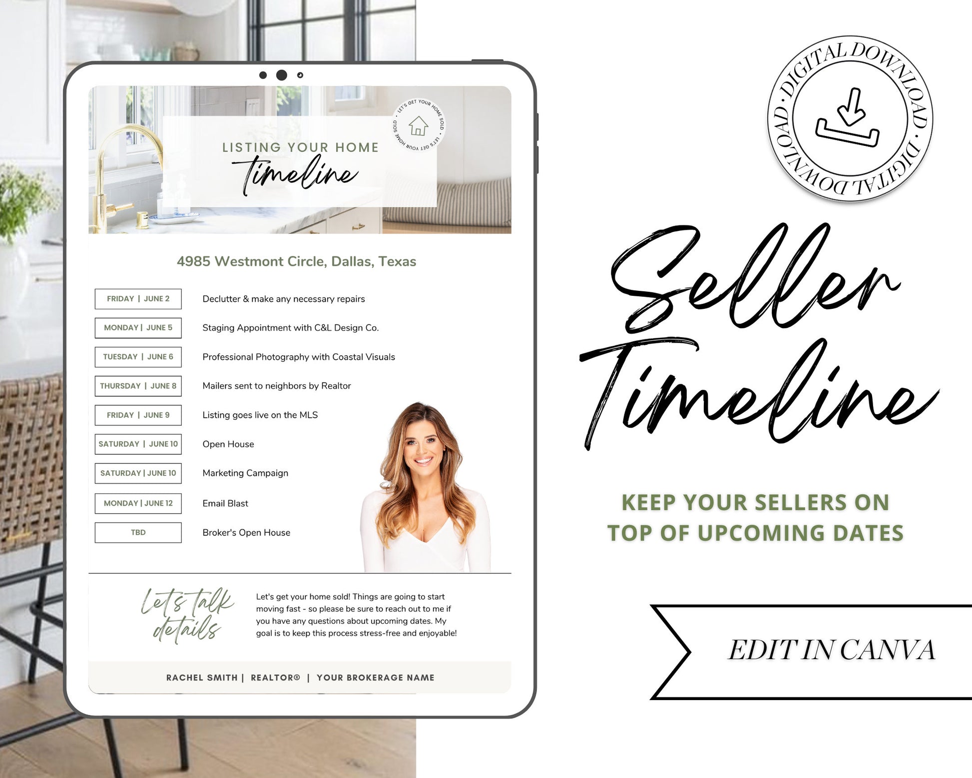 Seller Listing Timeline of Events | Seller Packet | Seller Flyer | Real Estate Marketing Material | Modern Marketing | Canva Template