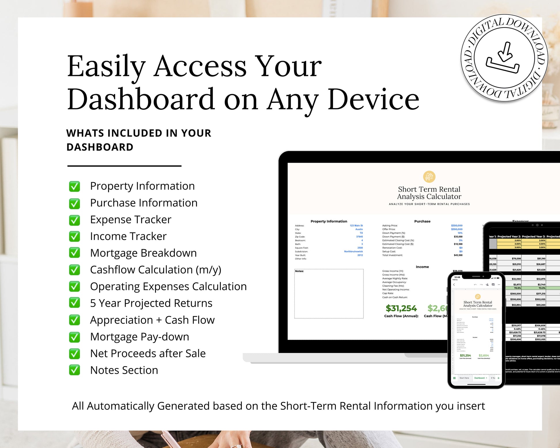 Short-Term Rental Analysis Calculator Tracker | Rental Tracking Spreadsheet | Rental Management | Rental Bookkeeping | Google Sheets | Rent