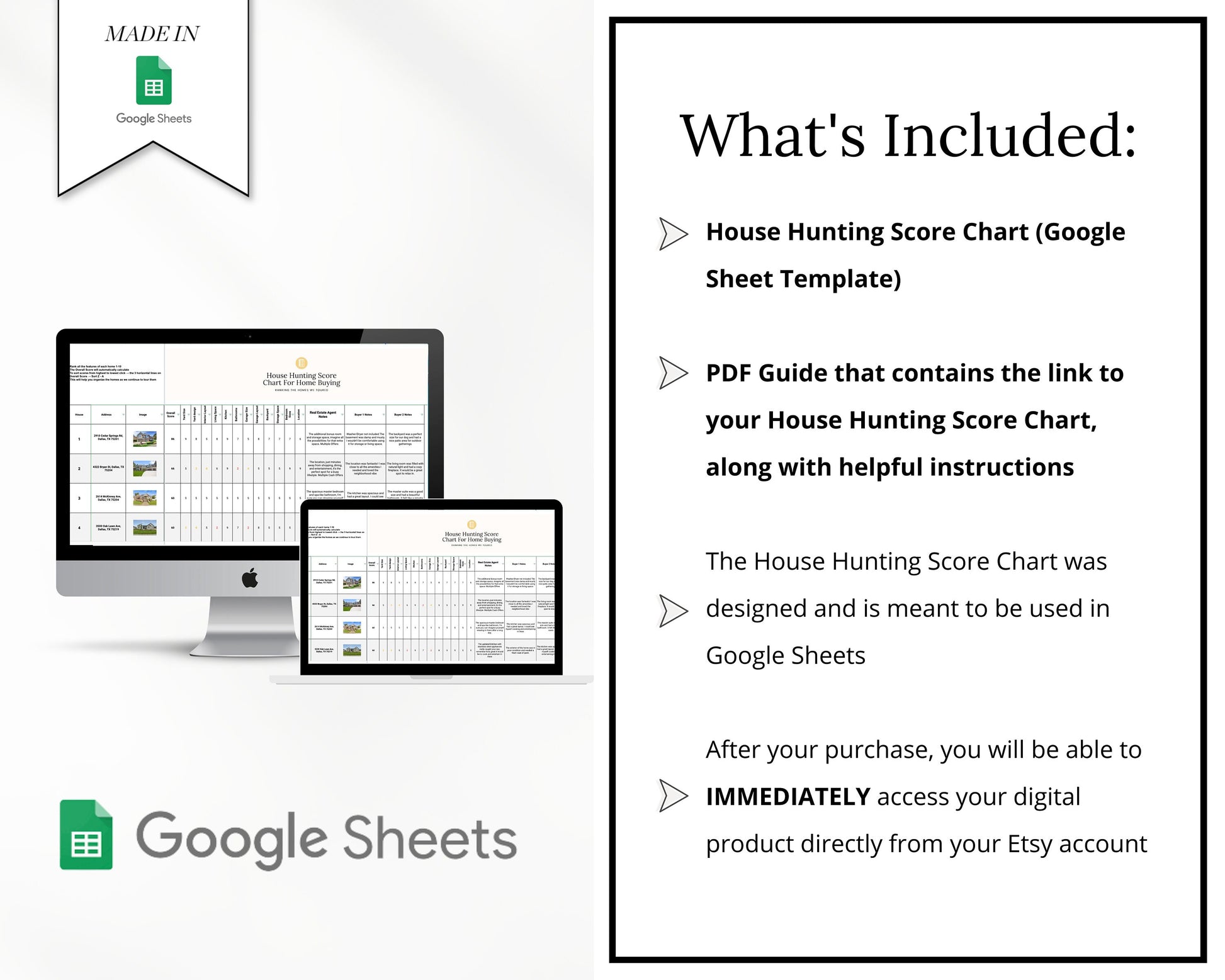 House Hunting Score Chart | House Hunting Schedule | Home Buyer Ranking System | Real Estate Marketing | Google Sheets | Home Buying System