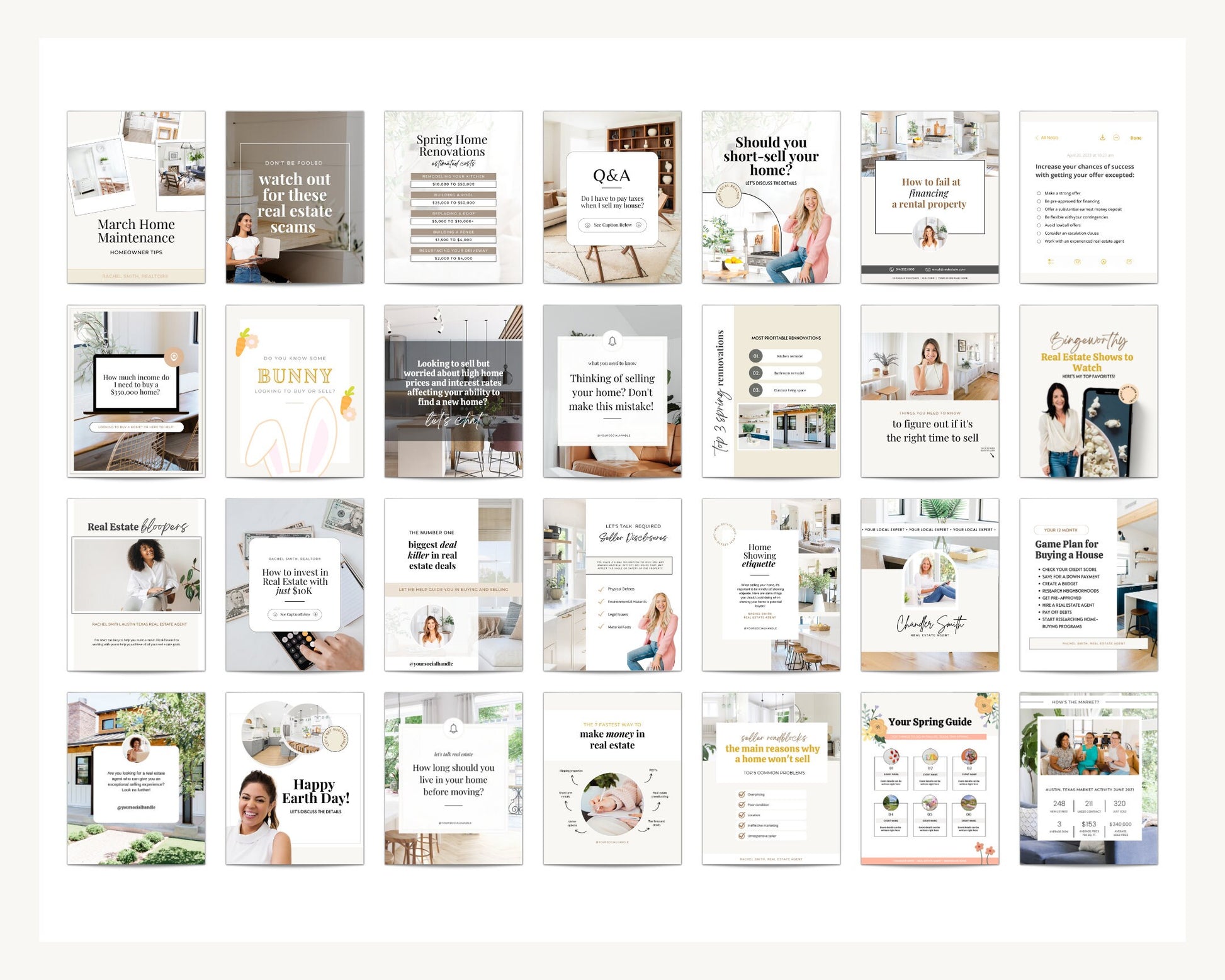 April Real Estate Captions & 30 Matching Real Estate Canva Posts | Real Estate Instagram Posts | Real Estate Marketing | Canva Template