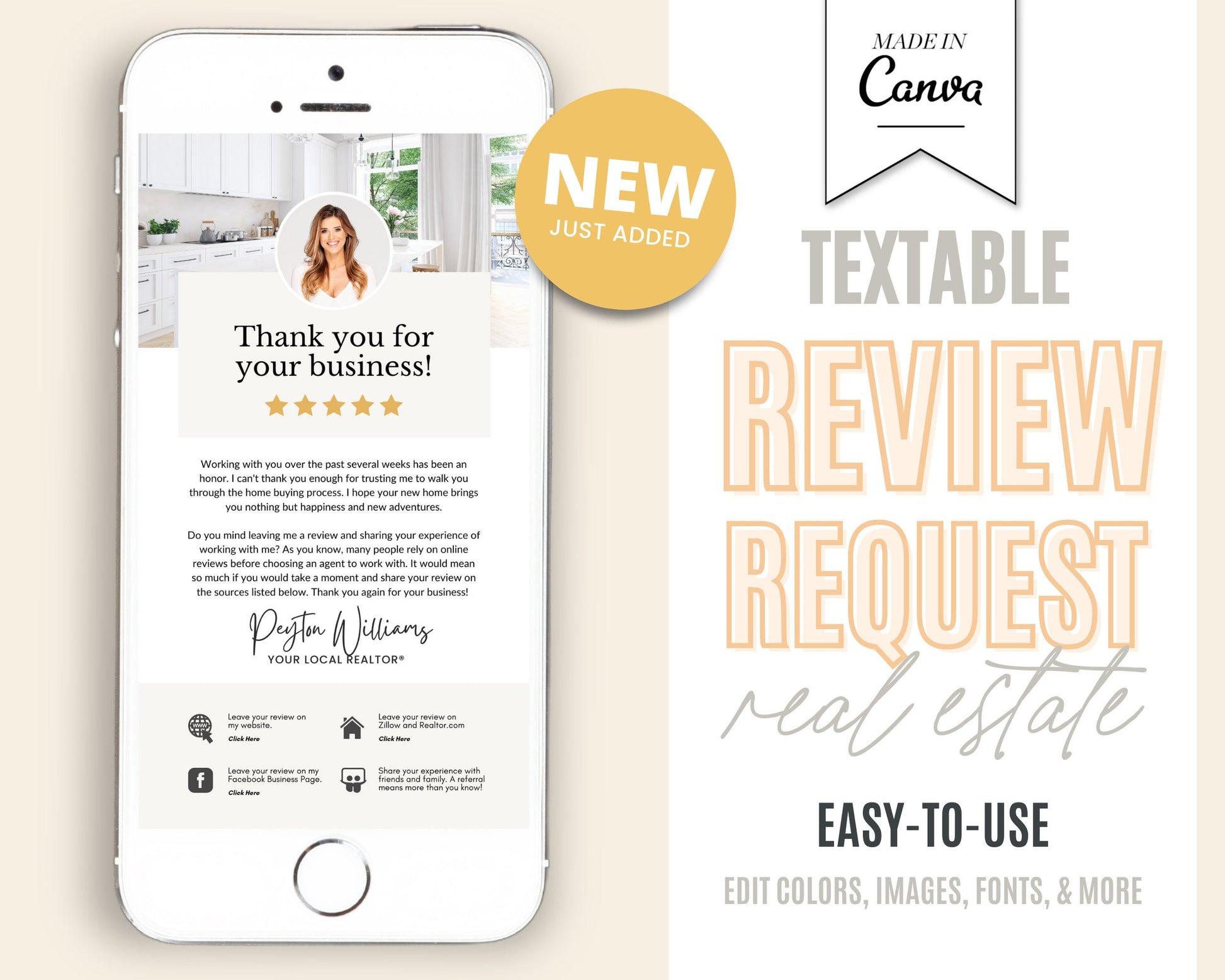 Client Review Request Textable Card | Real Estate Agent Marketing | Entrepreneur Client Testimonials | Canva Template | Referral Request