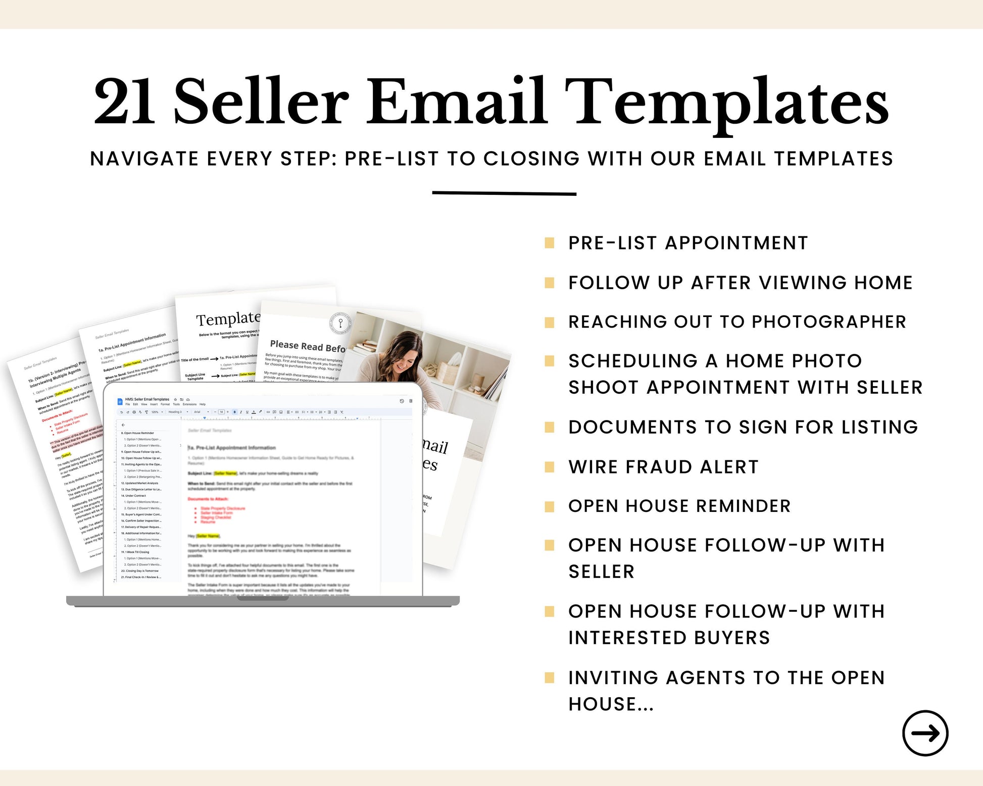 21 Seller Email Template | Real Estate Agents | Home Seller | Email Templates | Pre-List to Closing | Real Estate Email System | Seller