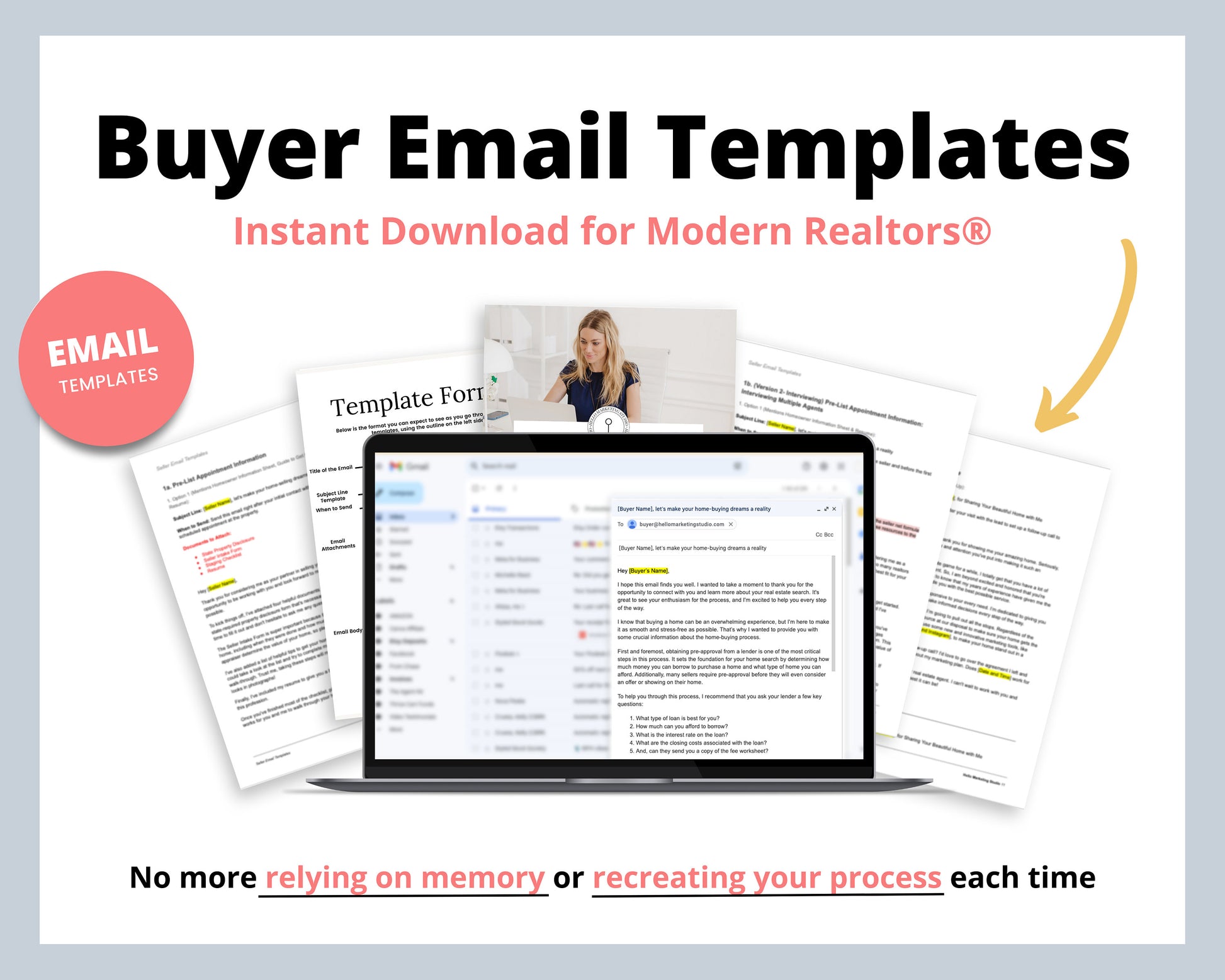 17 Buyer Email Templates | Real Estate Agents | Buyer Agent System | Email Templates | Pre approval to Closing | Real Estate Email System