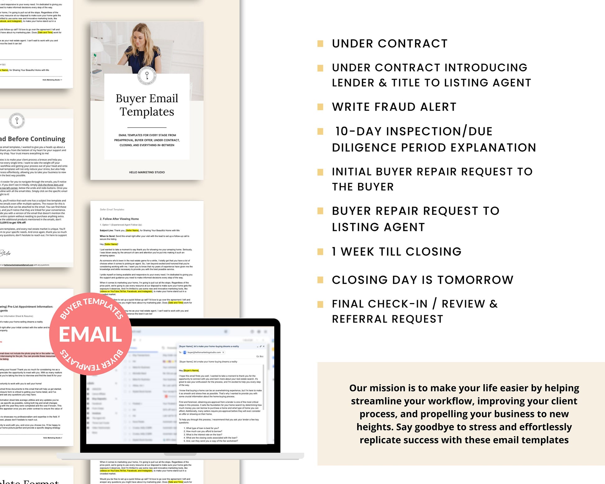 17 Buyer Email Templates | Real Estate Agents | Buyer Agent System | Email Templates | Pre approval to Closing | Real Estate Email System