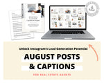 August Real Estate Captions & 31 Matching Real Estate Canva Posts | Real Estate Instagram Posts | Real Estate Marketing | Canva Template