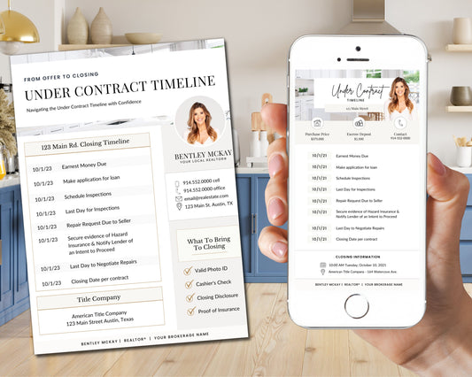 Under Contract Timeline for Real Estate | Textable Real Estate Closing Checklist | Home Buyer Guide | Real Estate Text Message | Canva