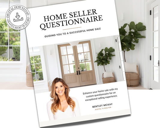 Home Seller Questionnaire for Real Estate Agents | Realtor Marketing Material | Canva Template | Seller Guide | Client Home Guide | Seller